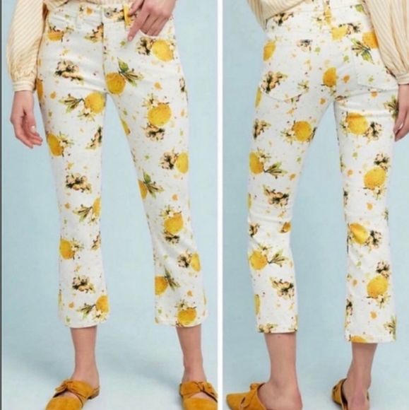 Pilcro and Letterpress for Anthropologie Highrise Lemon Novelty Cropped Jeans 28 - Picture 1 of 14